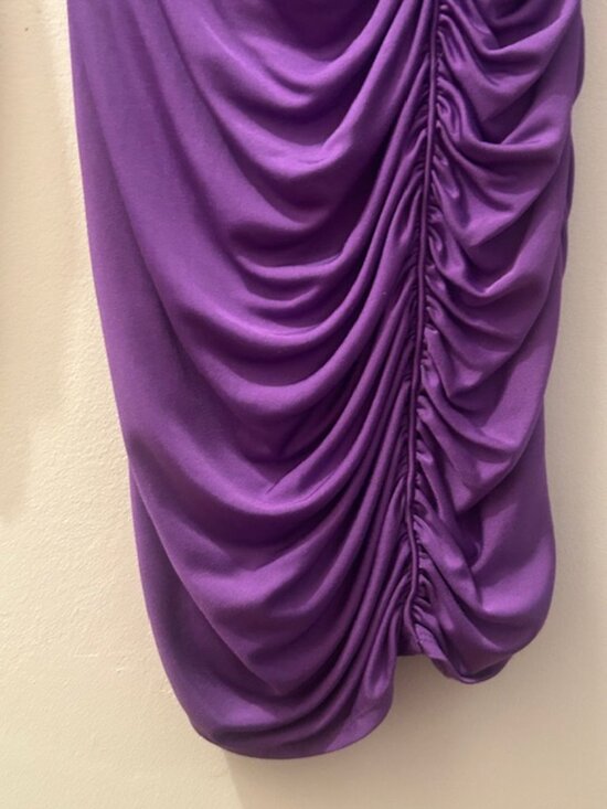 Catherine Malandrino Lush Purple Ruched V Neck Bodycon Silk Nylon Dress - Picture 9 of 16
